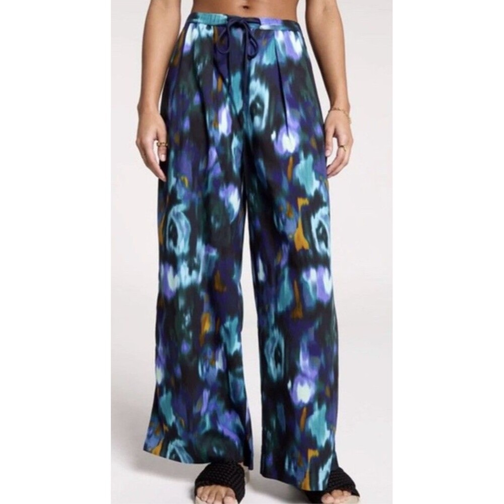 Calia Pants Opulent Blossom Blue Women’s XS Wide Leg Pull On Tropical Resort